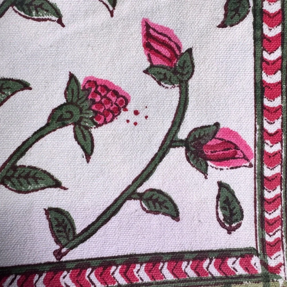 Set of‎ 6 Cotton Placemat & Napkins Floral Pink Green Handcrafted Bohemian